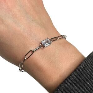 DANIELA SWAEBE Obsession Emerald Cut Solitaire Bracelet Silver‎ NWT Paper Clip